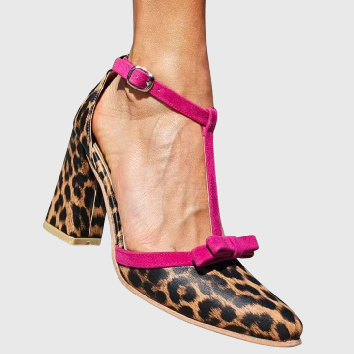 Ximena™ | Tacones Altos con Estampado de Leopardo y Toque Fucsia