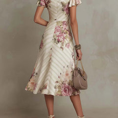 Vestido midi de satén floral elegante retro - Raúl & Sara Madrid