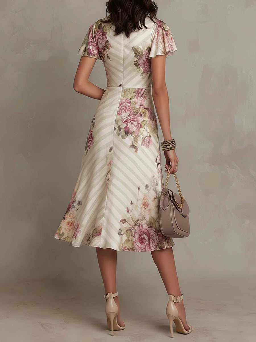 Vestido midi de satén floral elegante retro - Raúl & Sara Madrid