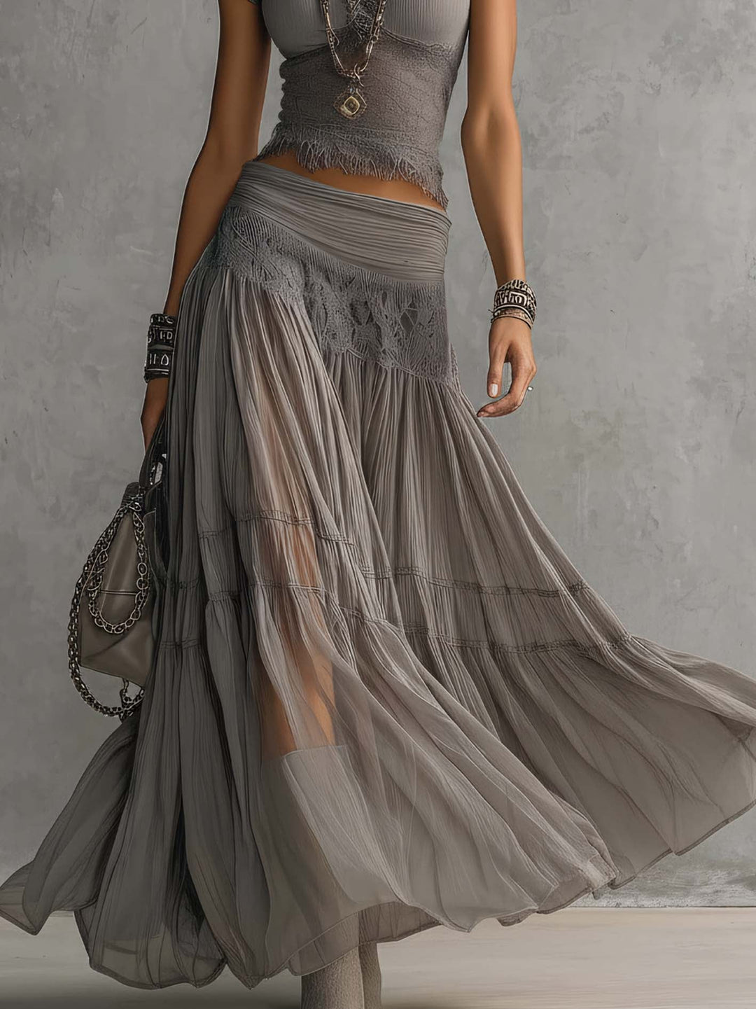 Paulina™ | Conjunto gris de encaje efecto estilizador