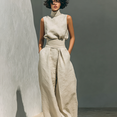 Conjunto minimalista para mujer de top sin mangas y pantalón ancho en algodón y lino - Raúl & Sara Madrid