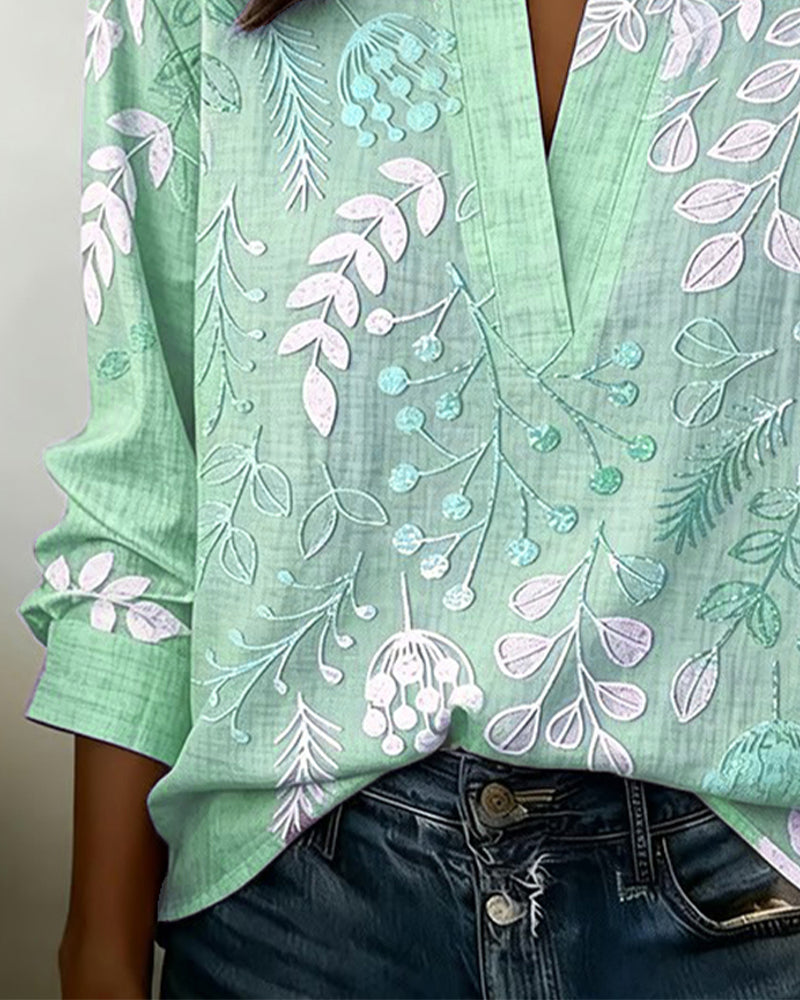 Blusa mujer floral elegante cuello V – ligera y cómoda verano