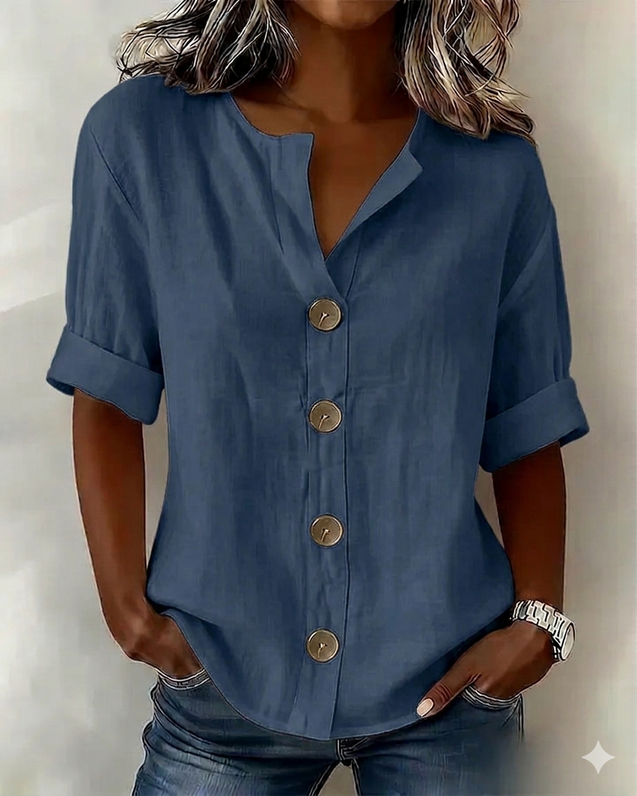 Blusa Mujer Algodón con Botones – Estilo Suelto y Comodidad Diaria