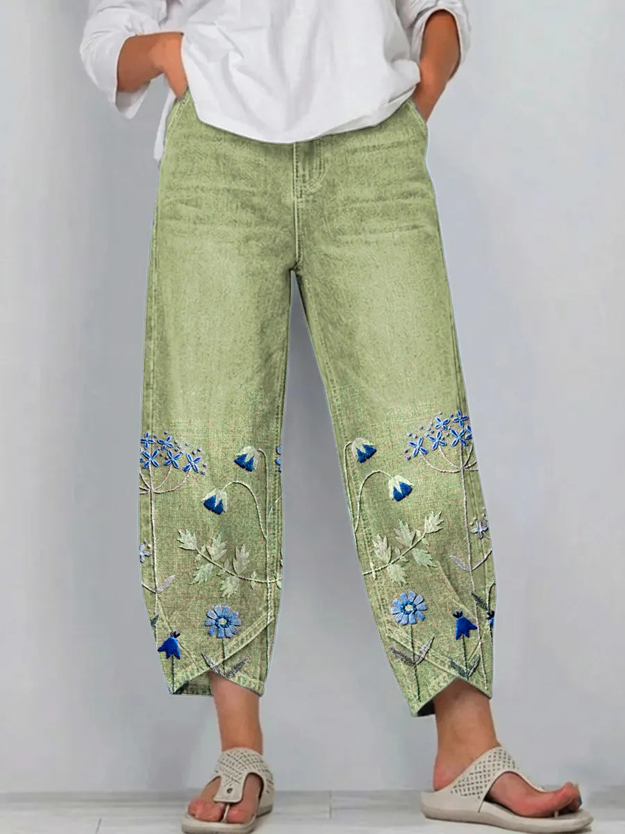 Brígida™ | Pantalones Casual con Bordado Floral