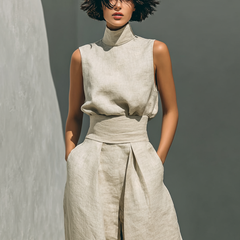Conjunto minimalista para mujer de top sin mangas y pantalón ancho en algodón y lino - Raúl & Sara Madrid