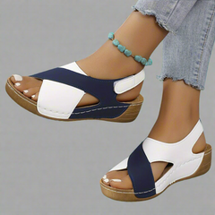 Begoña · Cómoda Sandalia Slingback de Cuña en Colorblock - Raúl & Sara Madrid