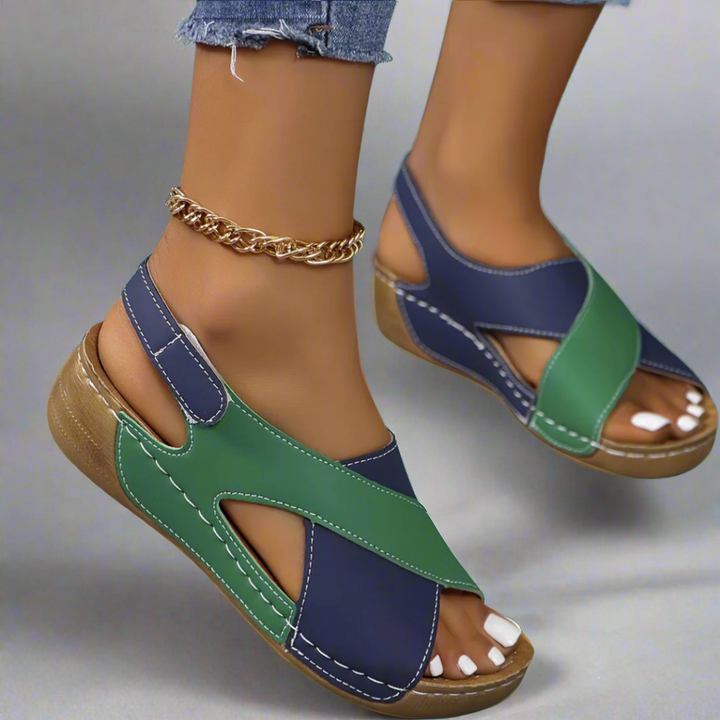 Begoña™ | Cómoda Sandalia Slingback de Cuña en Colorblock