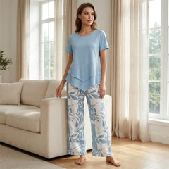 Conjunto de ocio con parte superior de cuello redondo (multicapa) y pantalón extralargo: cómodo, ligero y versátil, ideal para el día a día y los viajes - Raúl & Sara Madrid