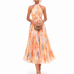 Vestido maxi halter con estampado acuarela - Raúl & Sara Madrid