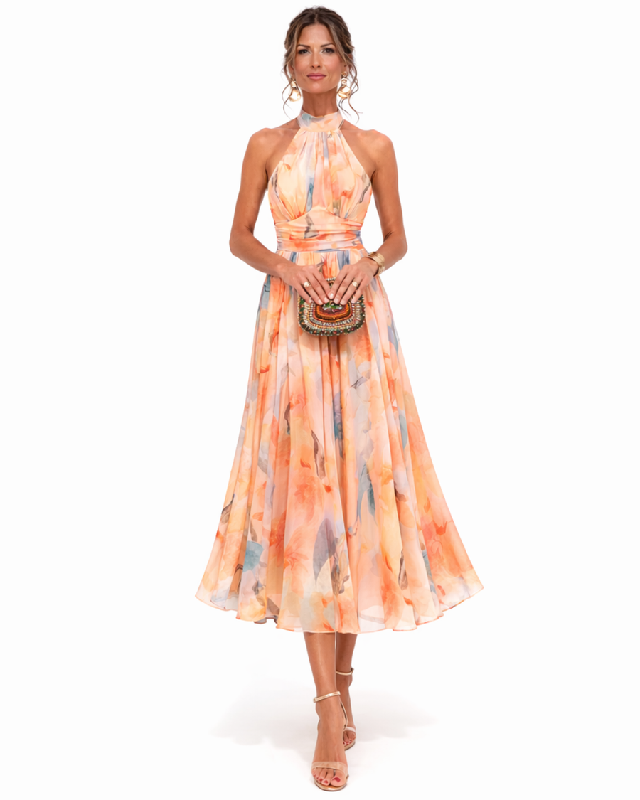 Vestido maxi halter con estampado acuarela - Raúl & Sara Madrid