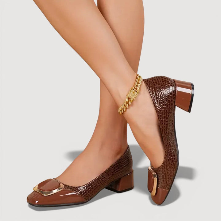 Livana™ | Tacones Cuadrados con Textura Croco