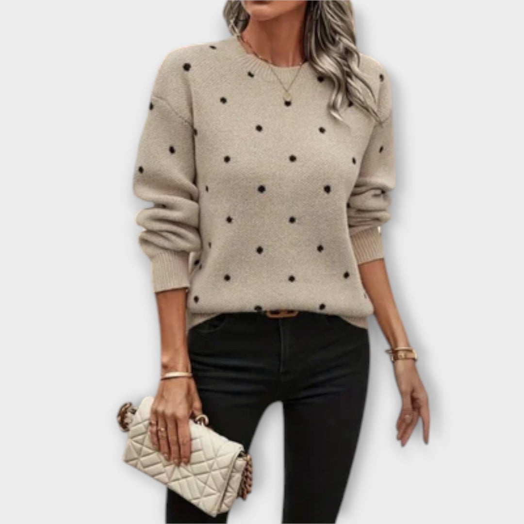 Acva - Long Sleeve Knit Sweater with Casual Polka Dot Design