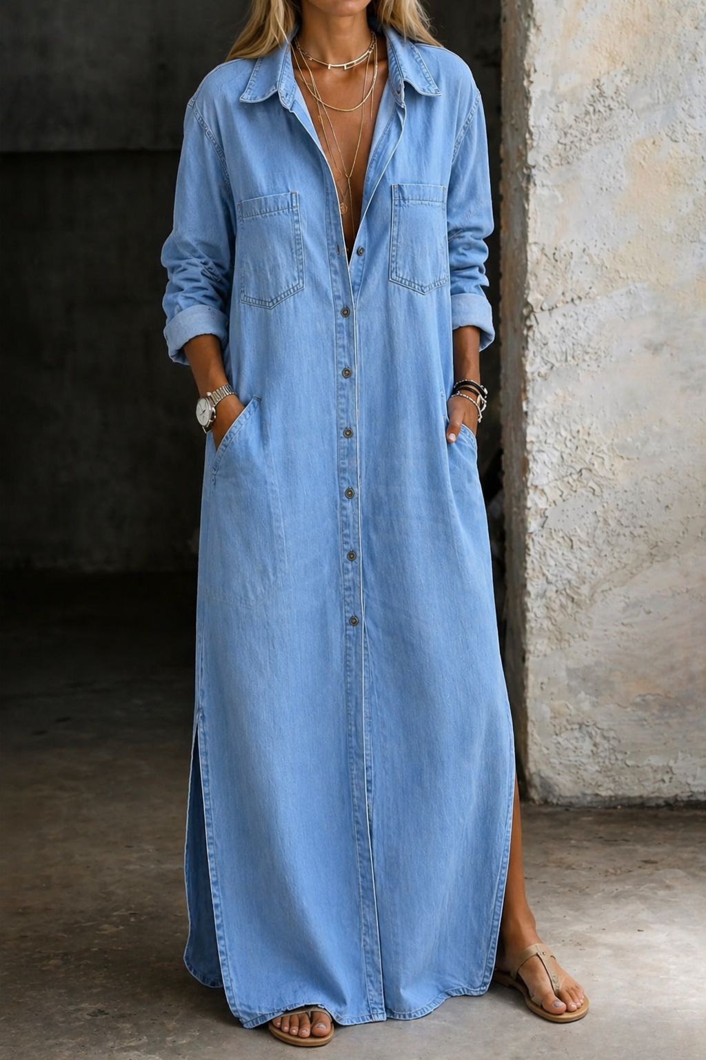Valeriana · Maxi Vestido Camisero con Botones y Abertura - Raúl & Sara Madrid