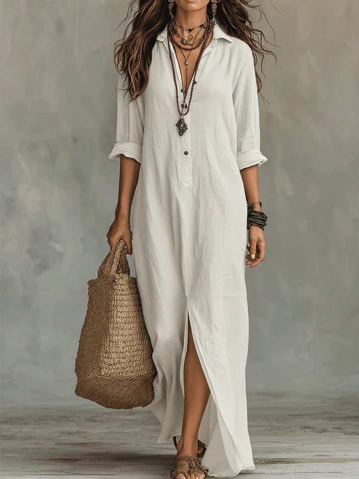 Soline | Vestido Maxi Largo Negro con Botones