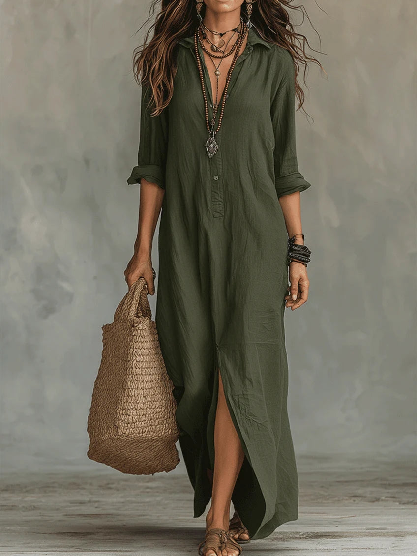 Soline | Vestido Maxi Largo Negro con Botones