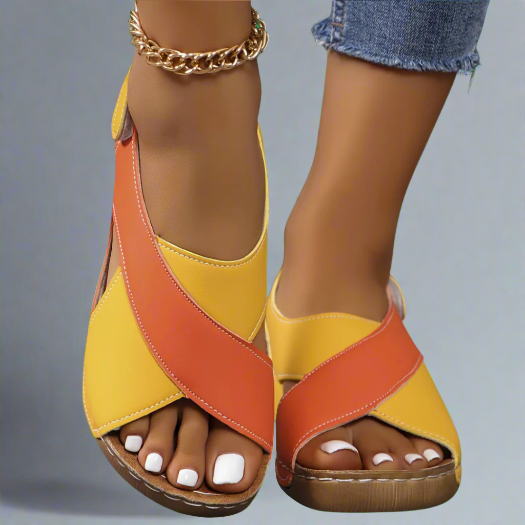 Begoña · Cómoda Sandalia Slingback de Cuña en Colorblock - Raúl & Sara Madrid