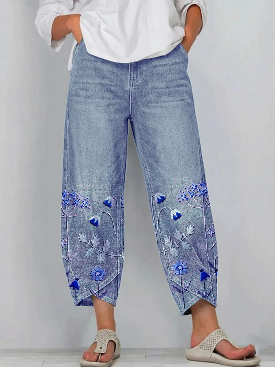 Brígida™ | Pantalones Casual con Bordado Floral