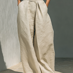Conjunto minimalista para mujer de top sin mangas y pantalón ancho en algodón y lino - Raúl & Sara Madrid