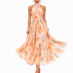 Vestido maxi halter con estampado acuarela - Raúl & Sara Madrid
