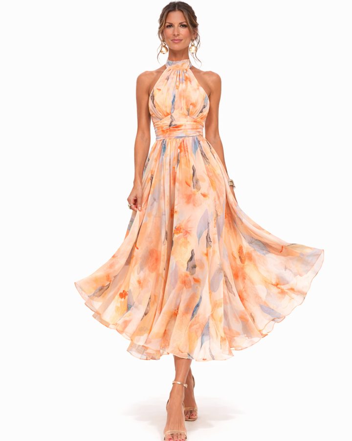 Aurora™ | Vestido maxi halter con estampado acuarela