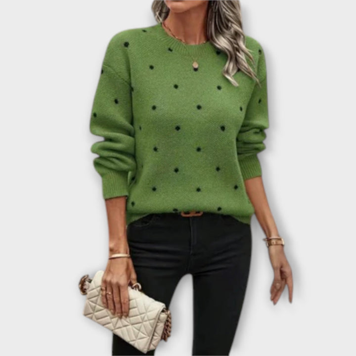 Acva - Long Sleeve Knit Sweater with Casual Polka Dot Design