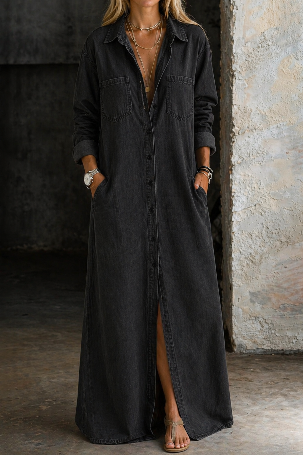 Valeriana · Maxi Vestido Camisero con Botones y Abertura - Raúl & Sara Madrid