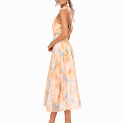 Vestido maxi halter con estampado acuarela - Raúl & Sara Madrid