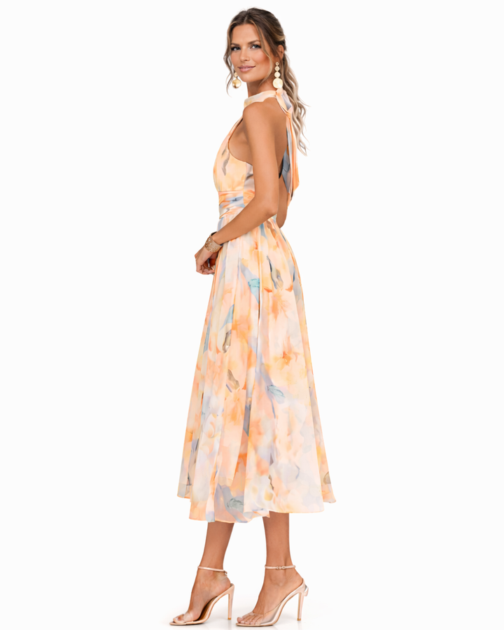 Aurora™ | Vestido maxi halter con estampado acuarela