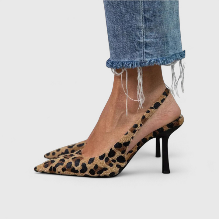 Manuela™ | Tacón Fino Slingback de Leopardo