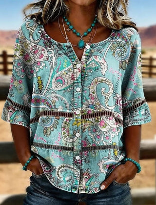 Consuelo · Camisa Vintage con Estampado Paisley y Mangas Tres Cuartos - Raúl & Sara Madrid