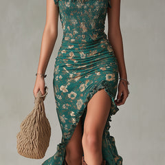 Vestido maxi boho retro con mangas fruncidas y abertura alta - Raúl & Sara Madrid