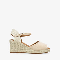 Sandalias beige con cuña de esparto - Raúl & Sara Madrid