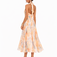 Vestido maxi halter con estampado acuarela - Raúl & Sara Madrid
