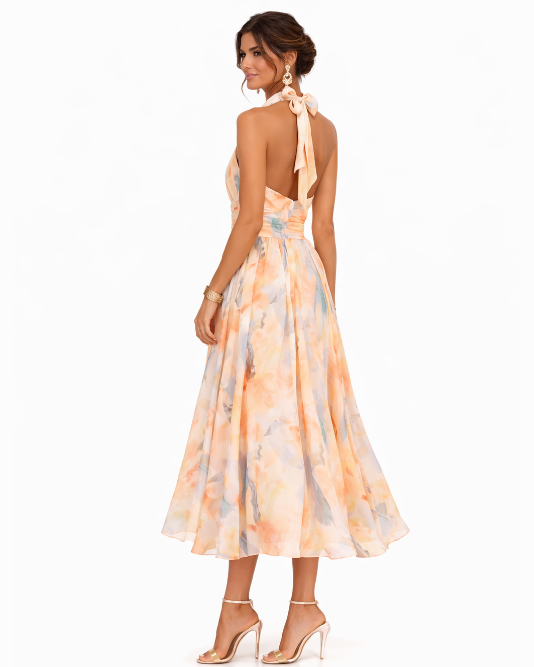 Aurora™ | Vestido maxi halter con estampado acuarela