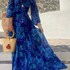 Vestido largo floral con mangas al hombro - Raúl & Sara Madrid