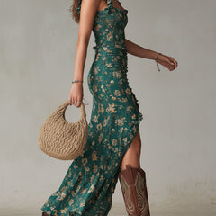 Vestido maxi boho retro con mangas fruncidas y abertura alta - Raúl & Sara Madrid