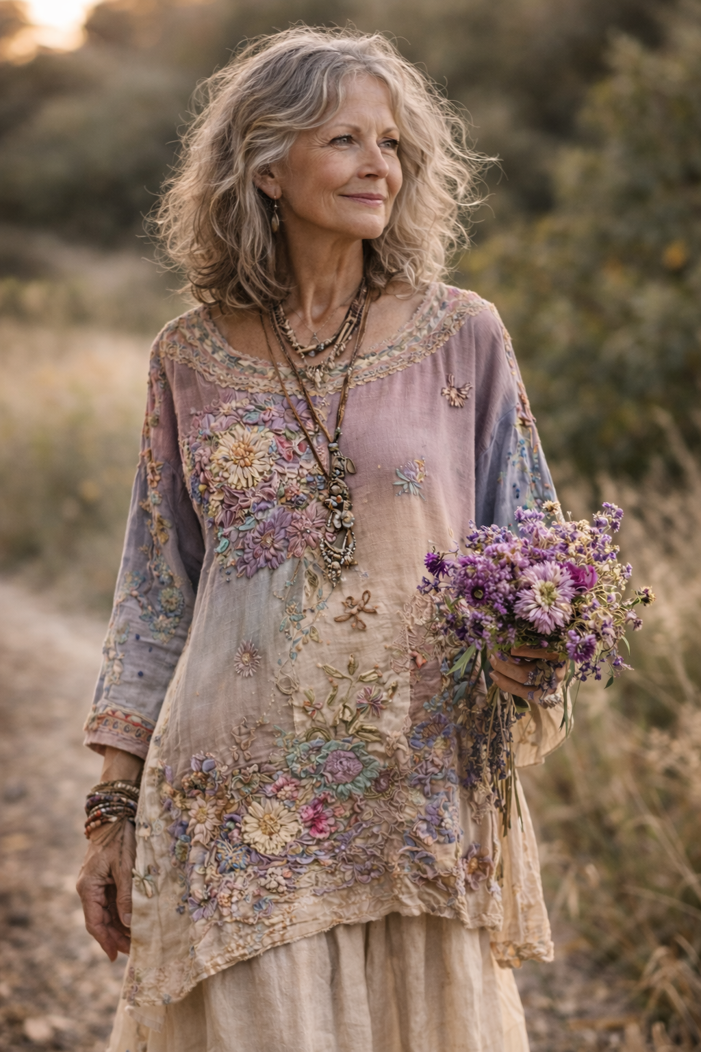 Vestido Mujer Patchwork – Diseño Artístico con Corte Suelto y Detalles Florales