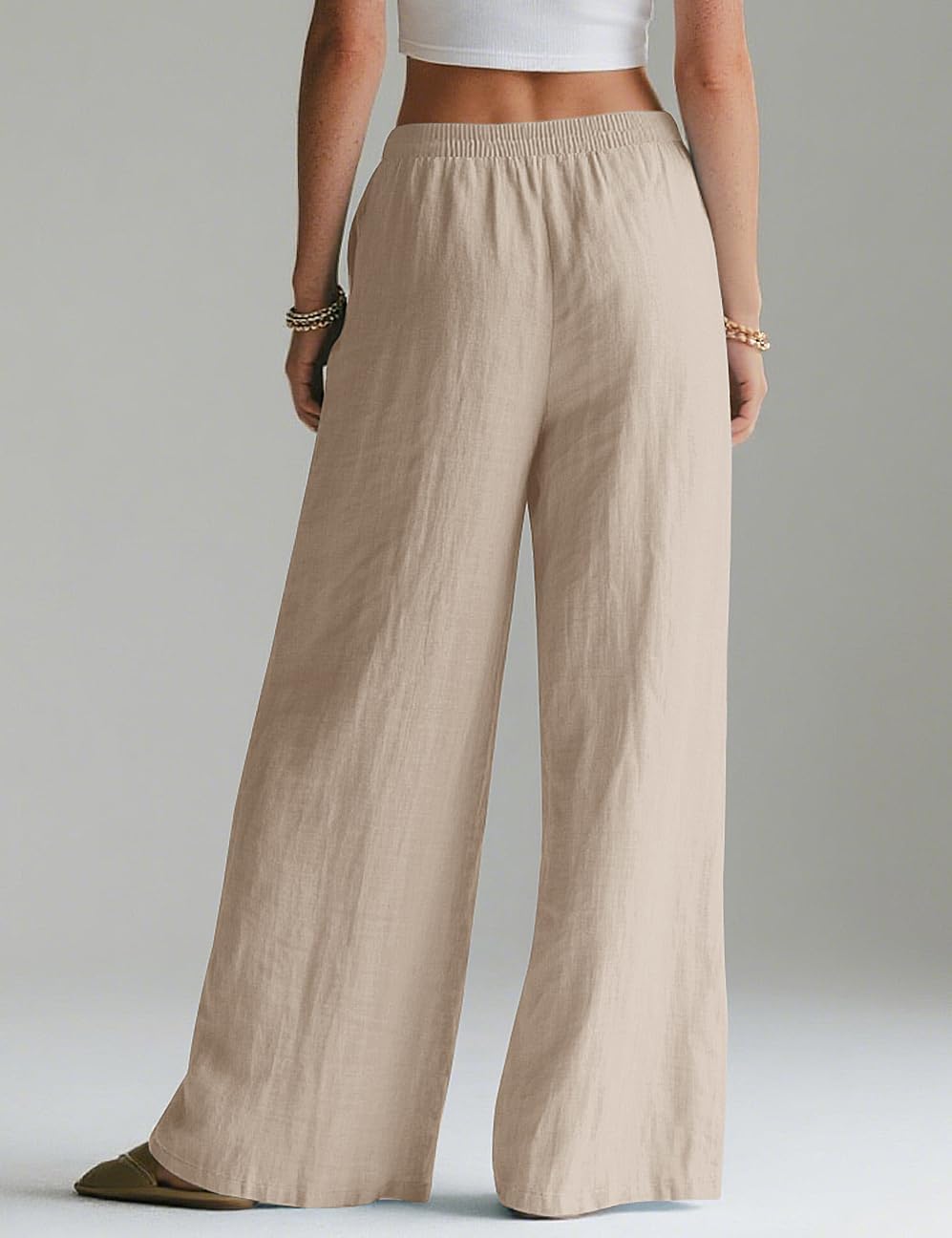 Pantalón Palazzo Mujer en Lino – Cómodo, con Bolsillos y Cintura Elástica