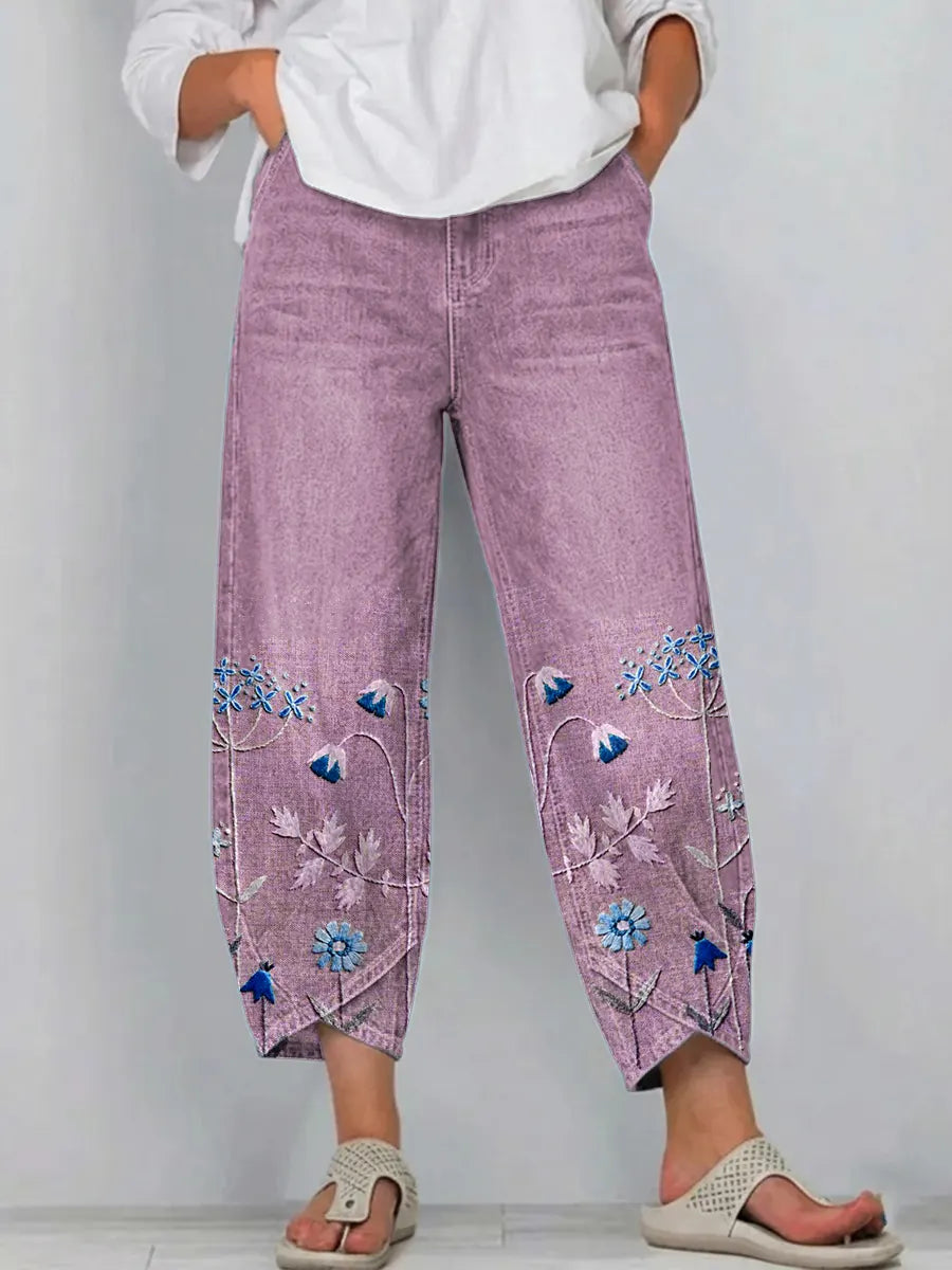 Brígida™ | Pantalones Casual con Bordado Floral