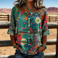 Milagros · Camisa Vintage de Manga Tres Cuartos con Estampado Floral Multicolor - Raúl & Sara Madrid