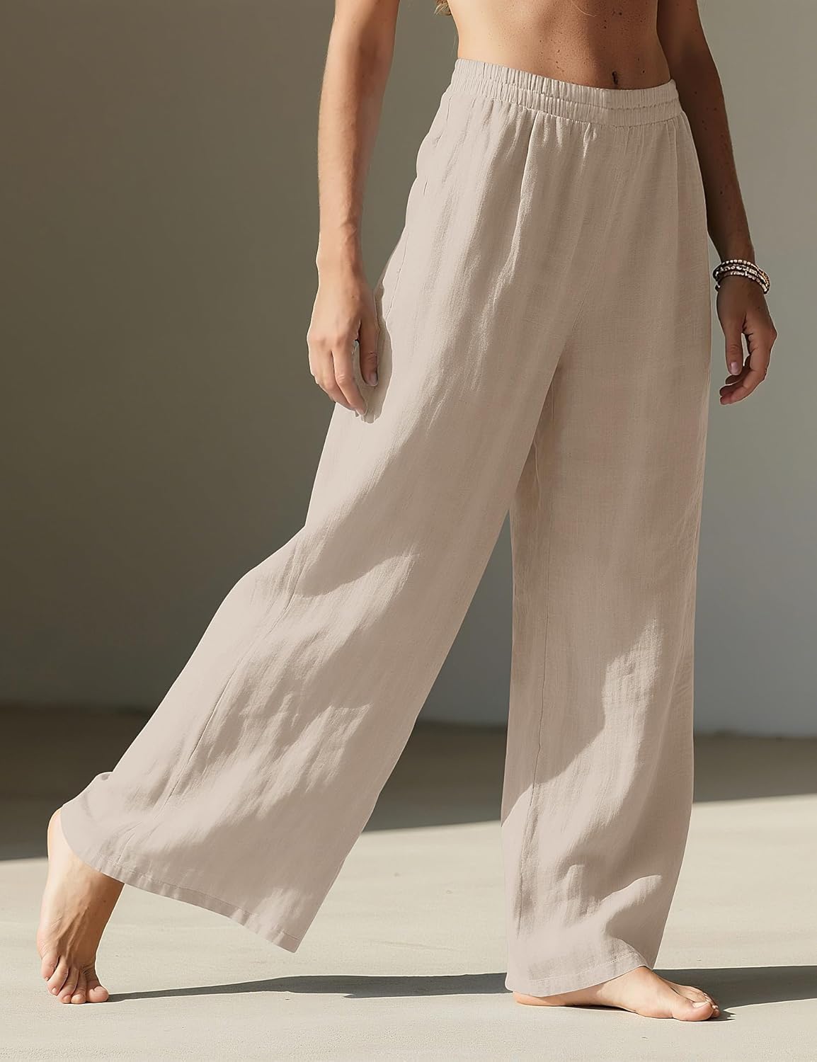 Pantalón Palazzo Mujer en Lino – Cómodo, con Bolsillos y Cintura Elástica