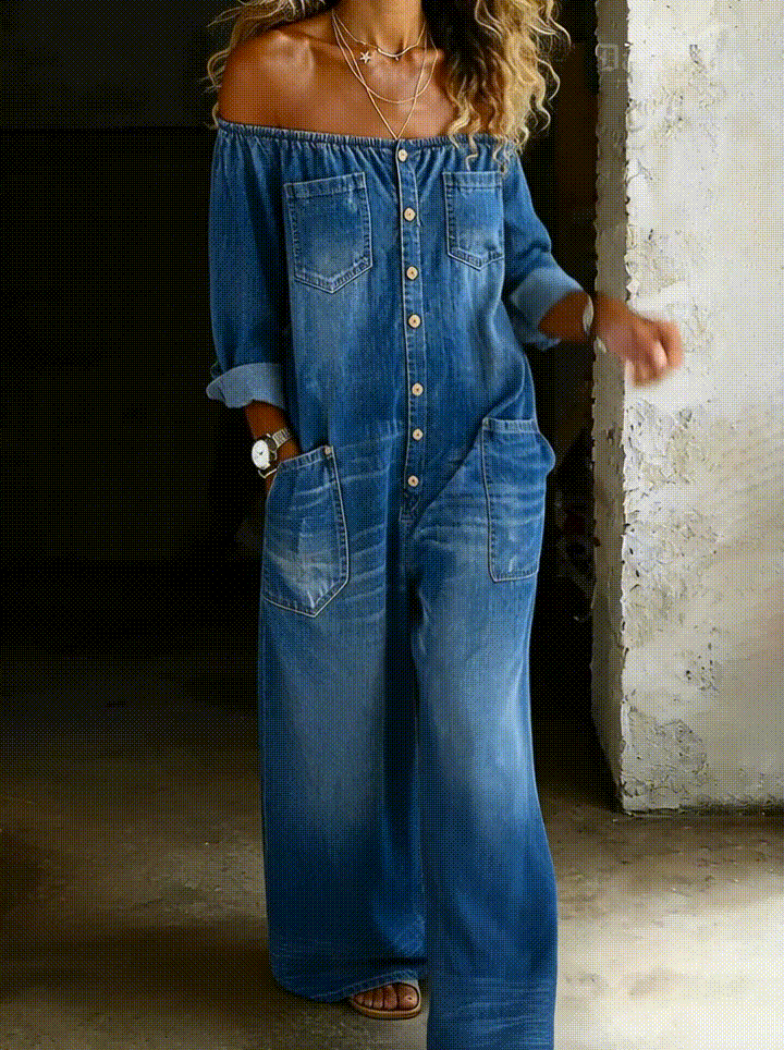 Sabina™ | Off-Shoulder Long Sleeve Denim Top