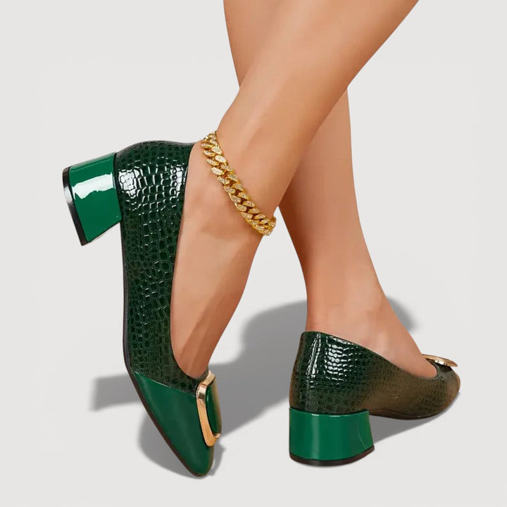 Livana™ | Tacones Cuadrados con Textura Croco
