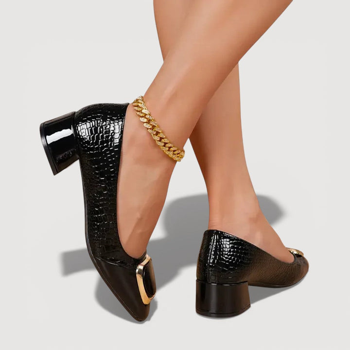 Livana™ | Tacones Cuadrados con Textura Croco