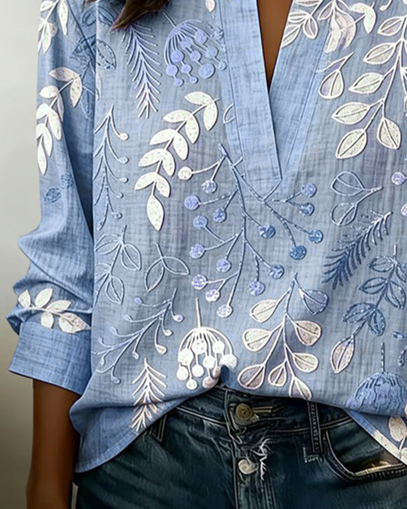 Blusa mujer floral elegante cuello V – ligera y cómoda verano