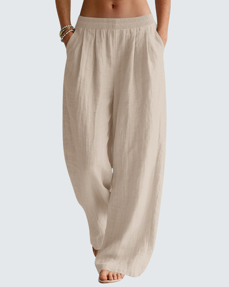 Pantalón Palazzo Mujer en Lino – Cómodo, con Bolsillos y Cintura Elástica