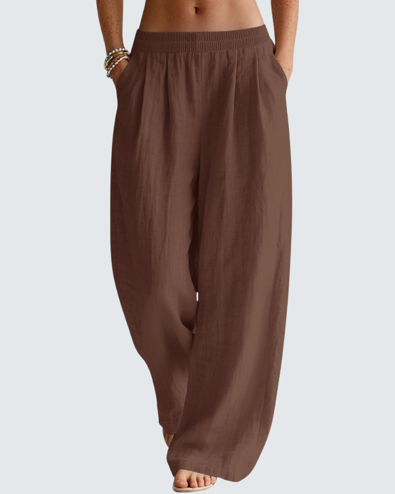 Pantalón Palazzo Mujer en Lino – Cómodo, con Bolsillos y Cintura Elástica