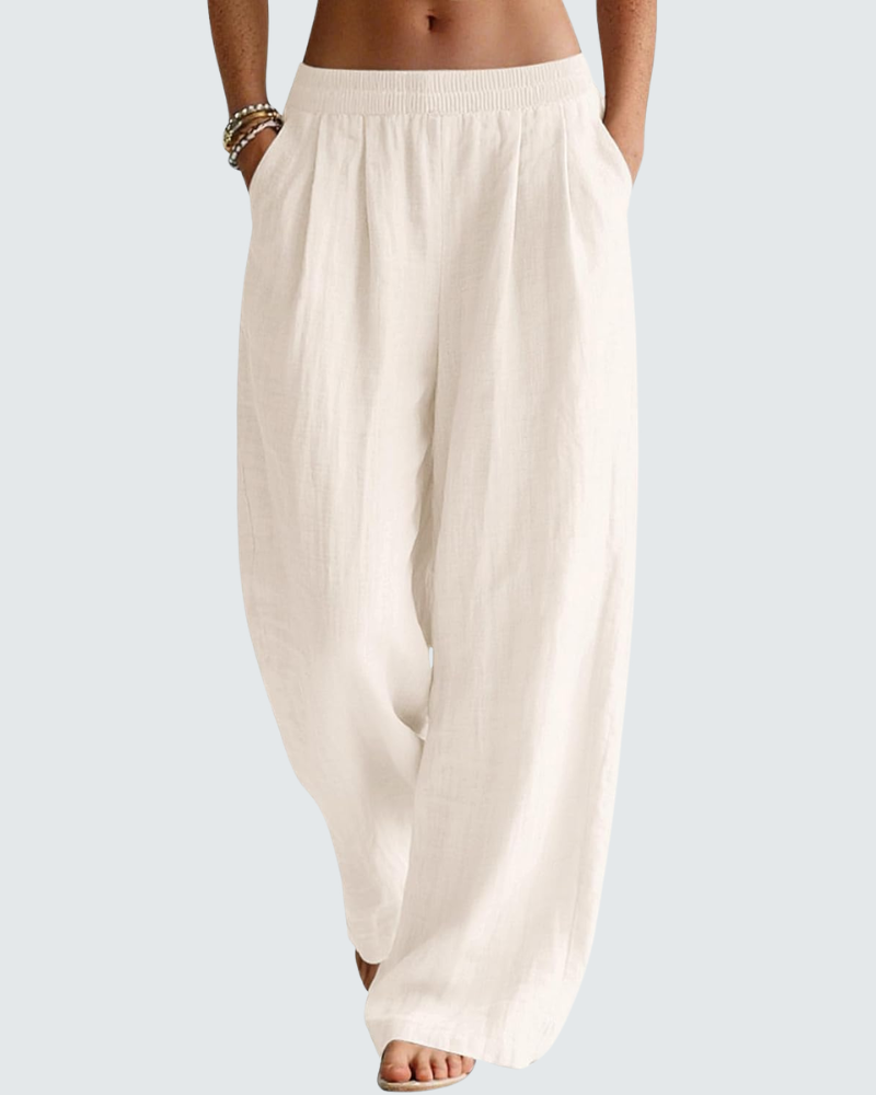 Pantalón Palazzo Mujer en Lino – Cómodo, con Bolsillos y Cintura Elástica