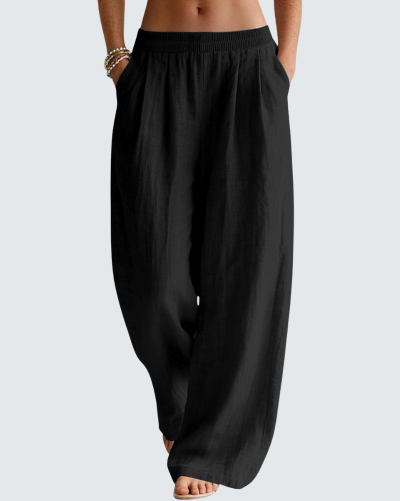 Pantalón Palazzo Mujer en Lino – Cómodo, con Bolsillos y Cintura Elástica