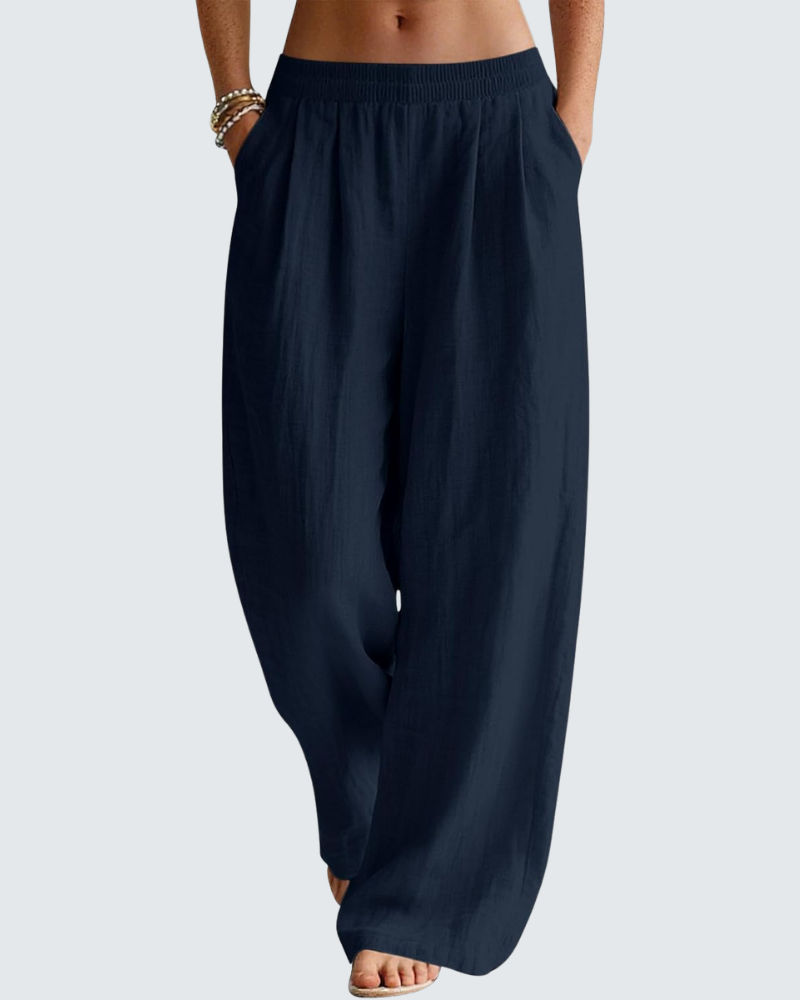 Pantalón Palazzo Mujer en Lino – Cómodo, con Bolsillos y Cintura Elástica